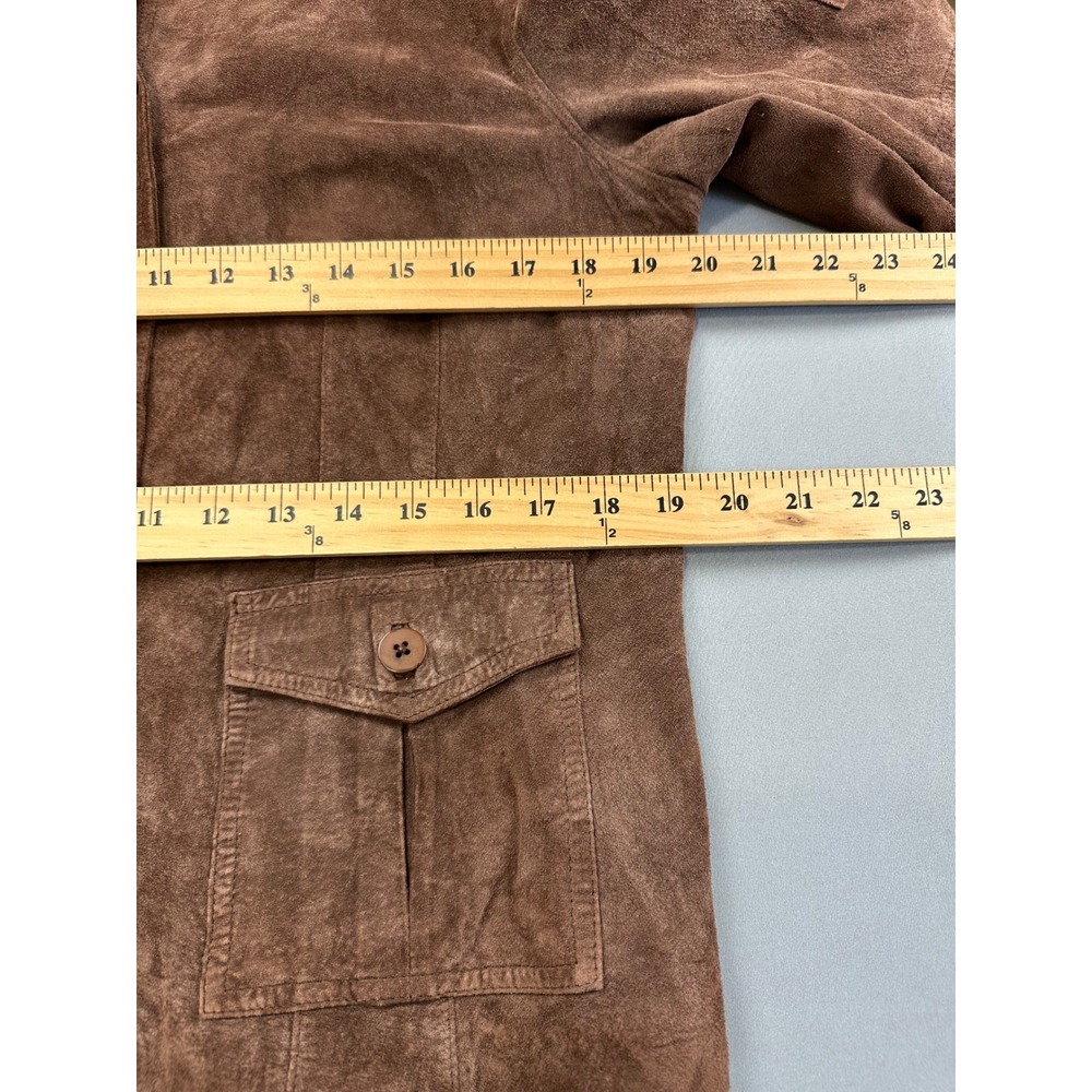 August Silk Logic Brown Suede Jacket Mandarin Collar Utility Pockets Womens - Picture 3 of 8